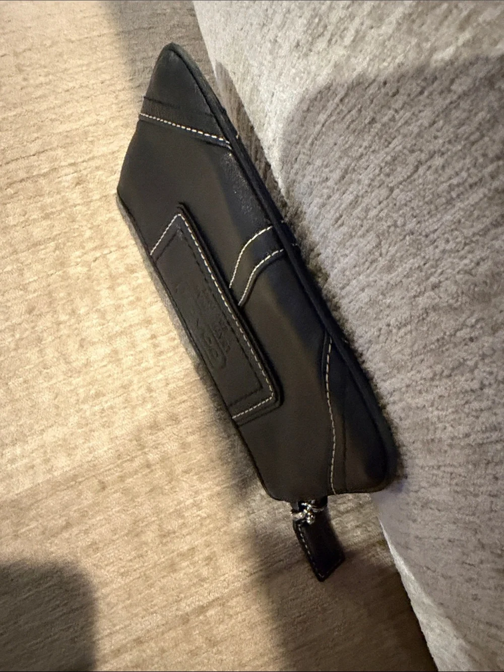 Coach Black Leather Zip Wristlet with Contrast Stitching